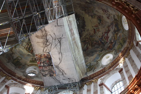 Close up at the scaffold and cupola