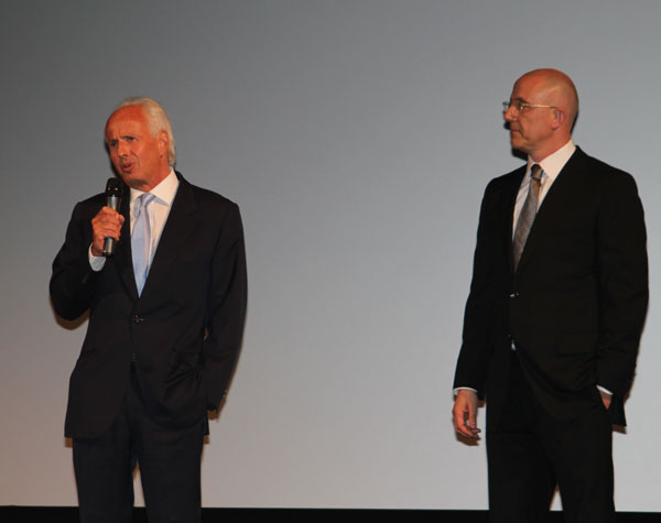 Andrew Braunsberg and Laurent Bouzereau giving a speech at the Polanski award ceremony in Zurich