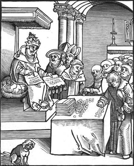 Lucas Cranach the Elder - Pope selling indulgences 