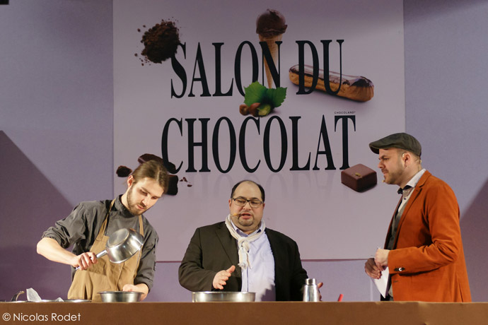 Antonio Colaianni (middle) and pastry Patrick Reiterer (left) from Mesa restaurant in Zurich at the SDC - credit Nicolas Rodet