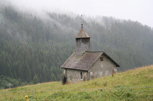 Little chapel in the alpine country side in Le Grand Bornand
