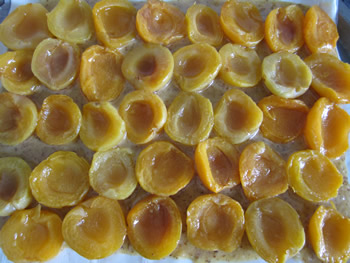 Layer of apricots on almond paste 