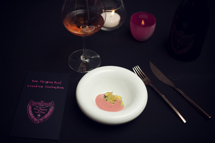 at the table during the 5 course menu of chef Nenad Mlinarevic - copyright Moet Hennessy