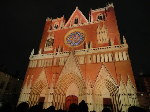 Beautiful cathedral St Jean - Lyon festival of lights