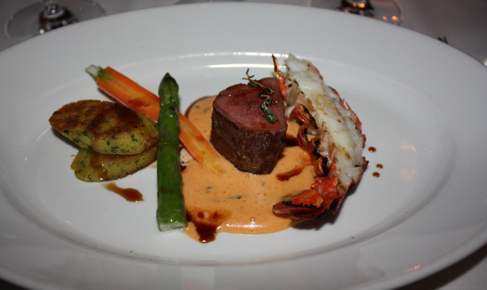 Beef and lobster with hollandaise sauce, dish from Frank Widmer for the Masters of Food and Wine - credit Véronique Gray