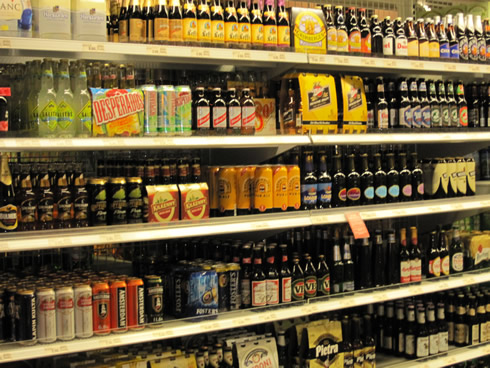 Choice of beers at a Swiss store