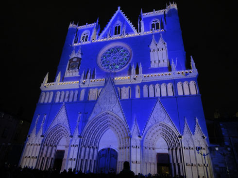 Cathedral St Jean - Blue and grey colors - Lyon festival of lights