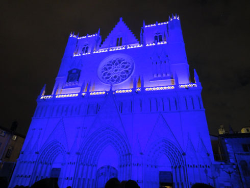 Cathedral St Jean all in blue - Lyon festival of lights