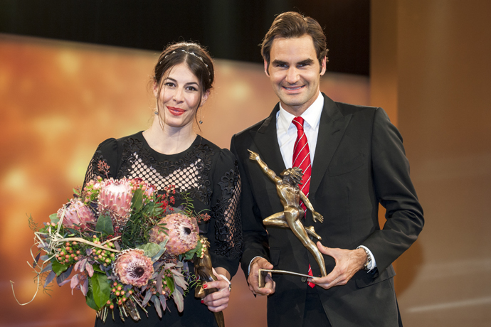 Dominique Gisin (left) and Roger Federer (right) at the Credit Suisse Sports Awards Dec 14th 2014, in Zuerich (PHOTOPRESS Alexandra Wey)