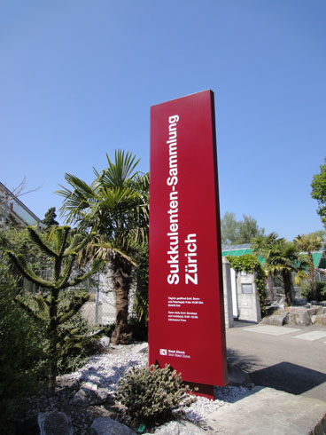 Entrance sign of the succulents collection in Zurich