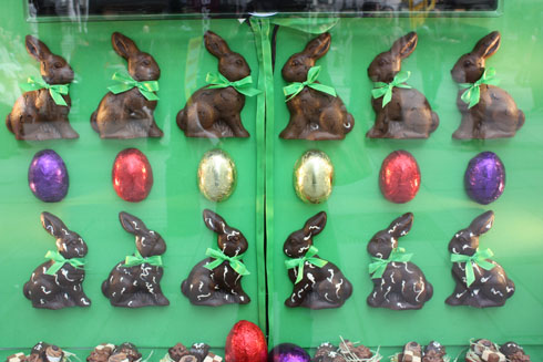 Easter eggs and rabbits in shop windows in Vienna