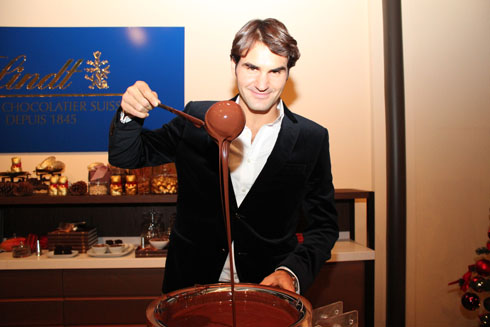 Roger Federer and the Lindt chocolate at Lindt in Kilchberg