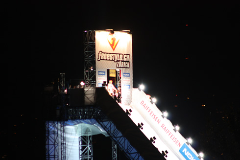 2009 Competition at night-Snowboarders ready to come down