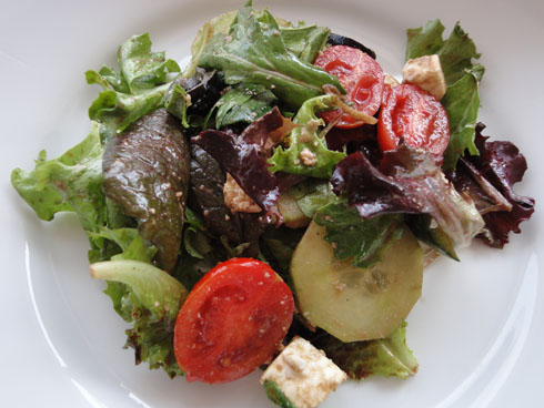 Greek salad on a serving plate