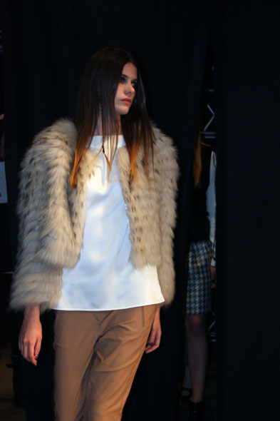 Jelmoli fashion show - model with fur vest