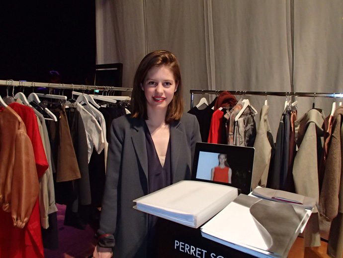 Johanna Perret at Mode Suisse showroom showing Perret Schaad new collection - crédit Véronique Gray