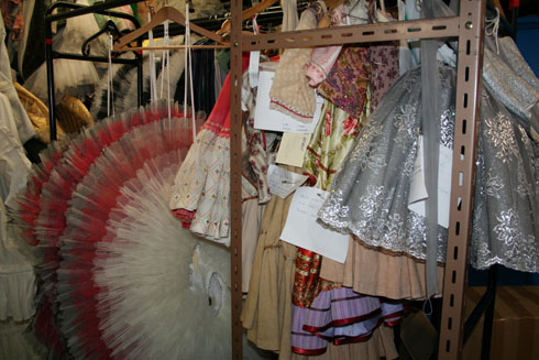 Ladies costumes in a storage room of the Zurich Opera House