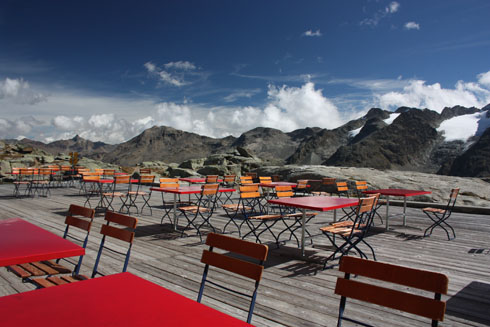 Lonely terrasse of the Berghaus Fuorcla Surlej