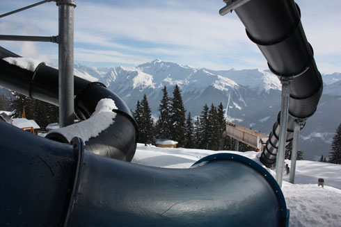 Slides up in the mountains in Klosters Madrisa