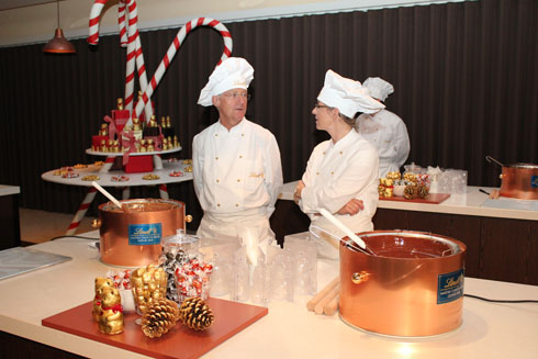 Maitre chocolatiers inside of the new chocolateria in Kilchberg