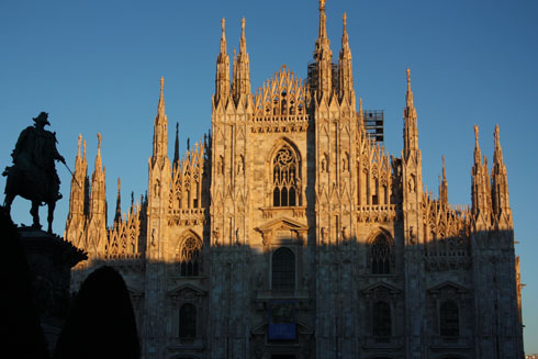 Milan's cathedral at sunset in late december