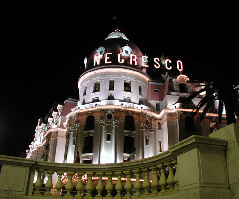 Hotel Negresco by night in Nice 