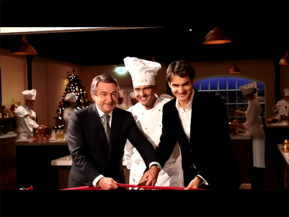 Opening of  the Lindt choclateria with Roger Federer, CEO Ernst Tanner and Maitre Choclatier Urs Liechti