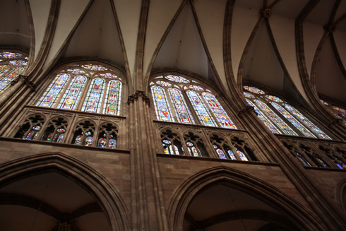 Ogives, triforium and stainglass windows, Strasbourg Cathedral