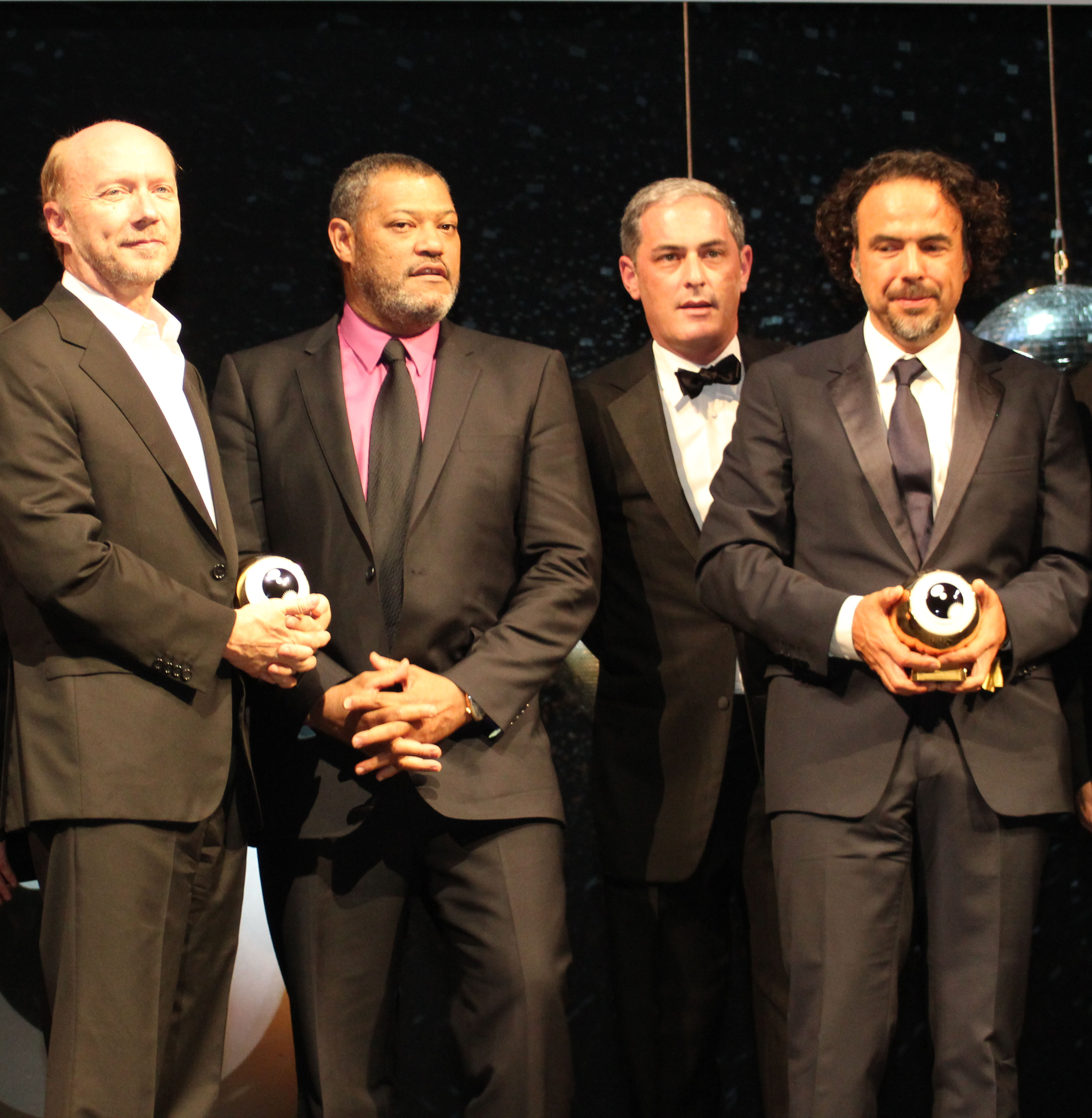 Paul Haggis (L) and Alejandro Gonzalez Inarritu (R) with their Golden Eyes at the closing ceremony of ZFF 2011