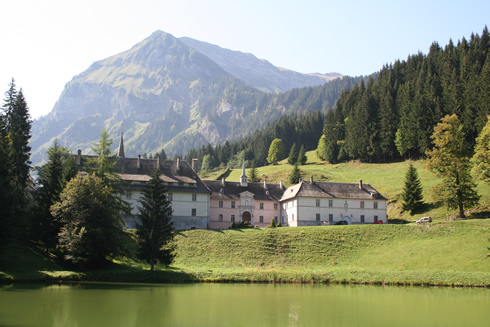 Le Reposoir moastery and pond, Haute Savoie
