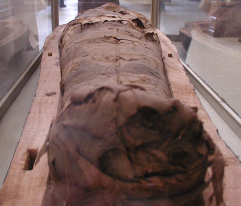 Royal mummy on the second floor of the Egyptian Museum in Cairo