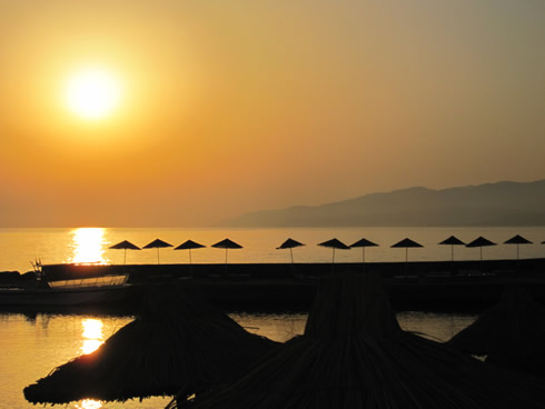 Perfect sunrise on Nana Beach in Crete near Chersonissos