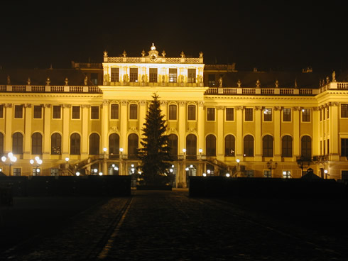 Castle of Schönbrunn in Vienna in Austria by night