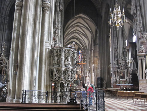 Inside of St Stephen's with Gothic pulpit on the left