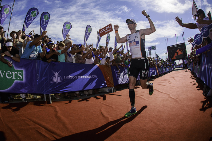 Swiss Ronnie Schildknecht arriving at the Ironman in South Africa - credit Chris Hitchcock