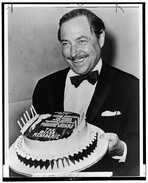 Tennessee Williams with his birthday cake for the 20th anniversary of the opening of The Glass Menagerie -  LC-USZ62-128957 Library of Congress Prints and Photographs Division Washington, D.C. 20540 USA