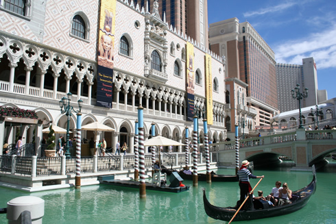 riding a gondola at the Venetian Hotel