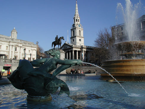 Trafalgar square with its fountains, London