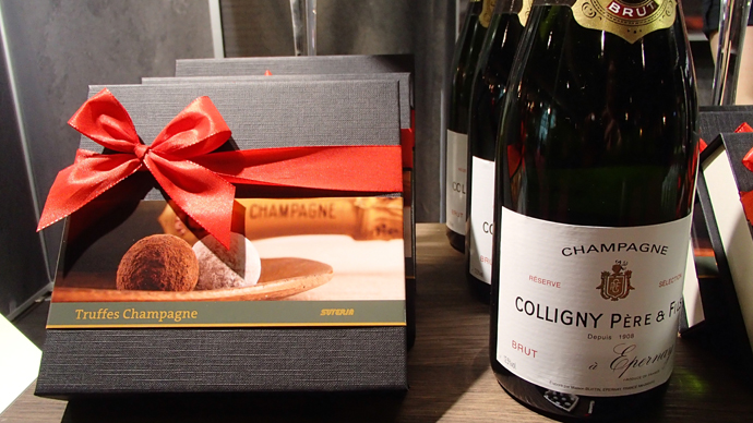 Truffes with Champagne from Suteria and bottles of Colligny Père & Fils Brut Champagne - copyright Véronique Gray