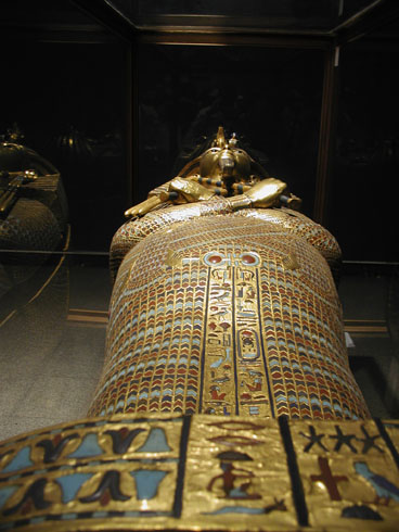 One of King Tut sarcophagus at the Egyptian Museum in Cairo