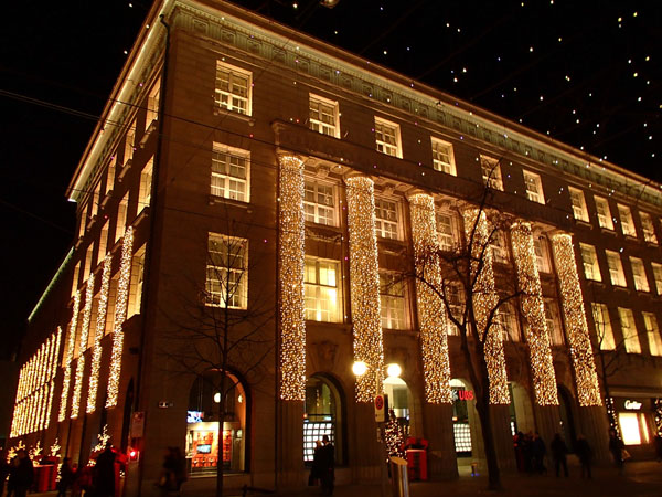 Bank UBS building in Zurich during the holiday season