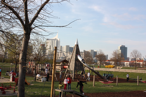Large playground on the Donau island