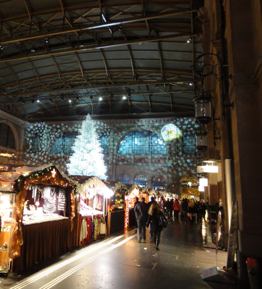 Zurich Christmas market main train station with Swarovski tree