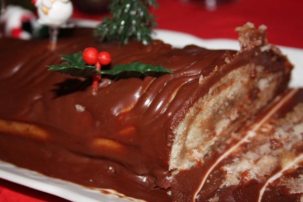 Chestnut cream and chocolate Christmas log